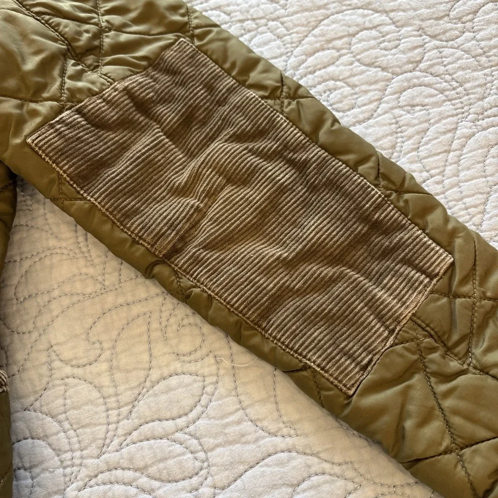 Barbour Alderley Jacket Kids Youth Size 6/7 Green Quilted Elbow Patches